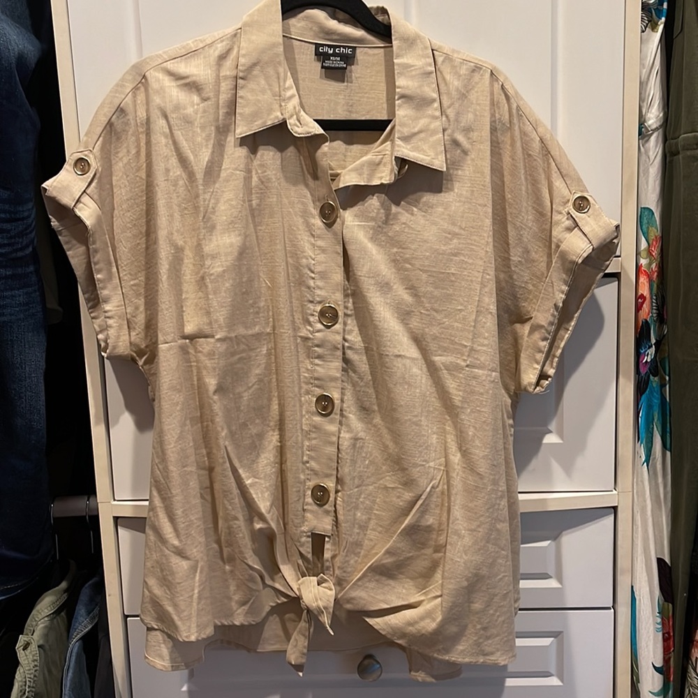 CITY CHIC Button Explore Shirt - Tan XS/14 plus size